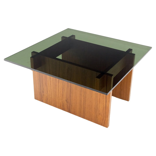 EstablishedLines Danish Mid-Century Modern Teak Smoked Glass Square Coffee Table MINT!