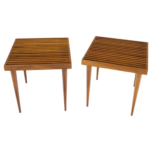 EstablishedLines Pair Square  Mel Smilow Slatted Solid Walnut  Modern Benches Side Tables MINT!