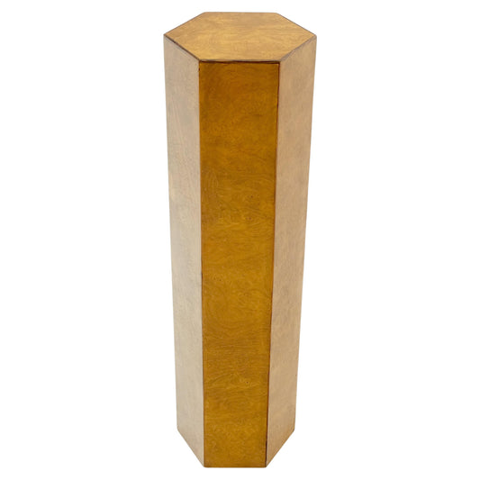EstablishedLines Italian 1970s Hexagon Shape 40" Tall Burl & Rosewood Pedestal Stand End Table