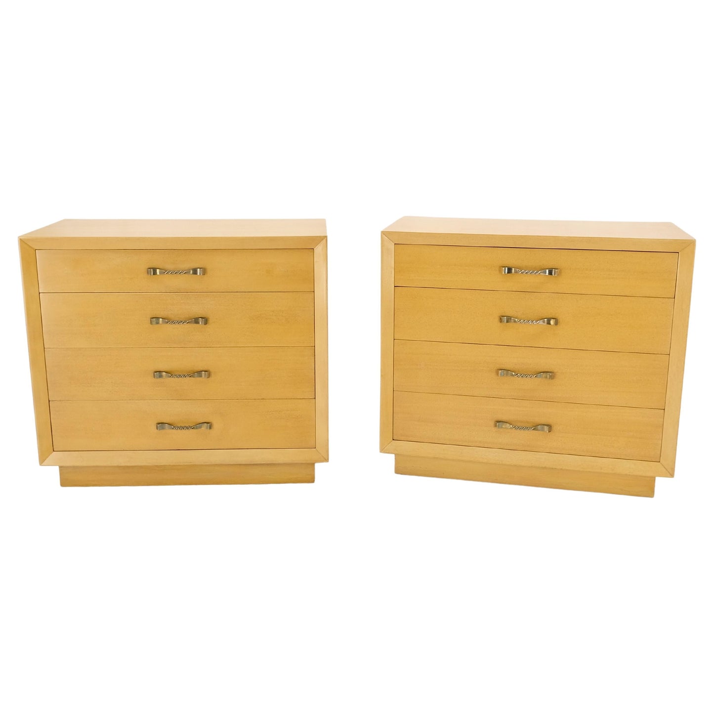 Pair Mid Century Modern Mahogany Twisted Solid Brass Pulls Bachelor Chests  MINT