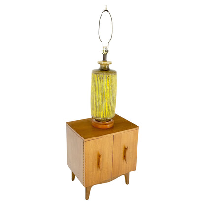 EstablishedLines Large Ceramic Glazed Pottery Yellow & Olive Reed Grass Bamboo Pattern Lamp Mint!