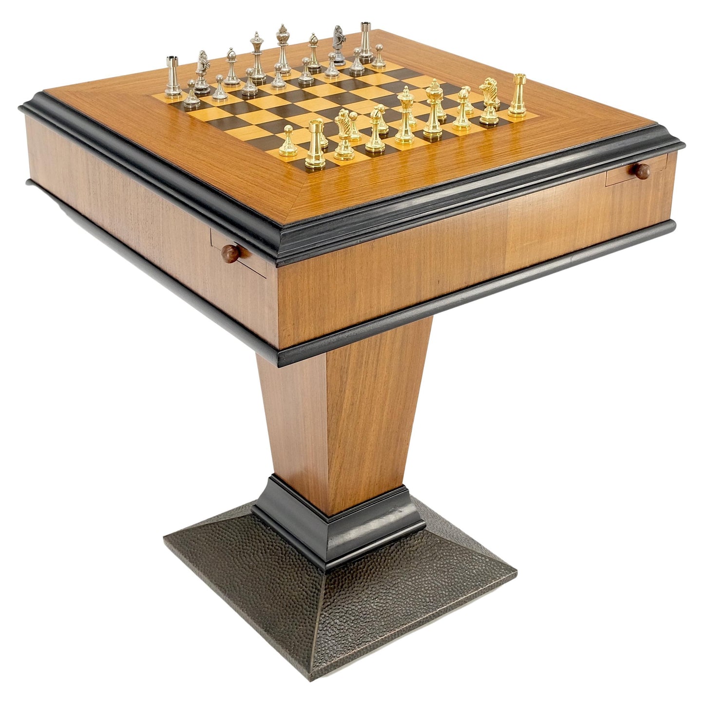 EstablishedLines Art Deco Single Pedestal Square Game Table Pull Out Trays Chess Board Set Mint!