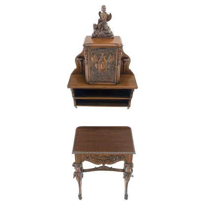 Petit Heavily Carved Walnut Cherubs Rope Edge Two Piece Console Table Shelf MINT