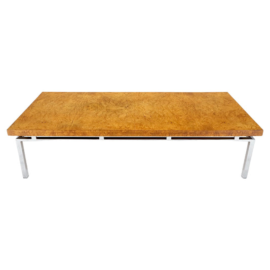 EstablishedLines Mid Century Modern Large Rectangle Burl Wood Chrome Base Coffee Table Mint!