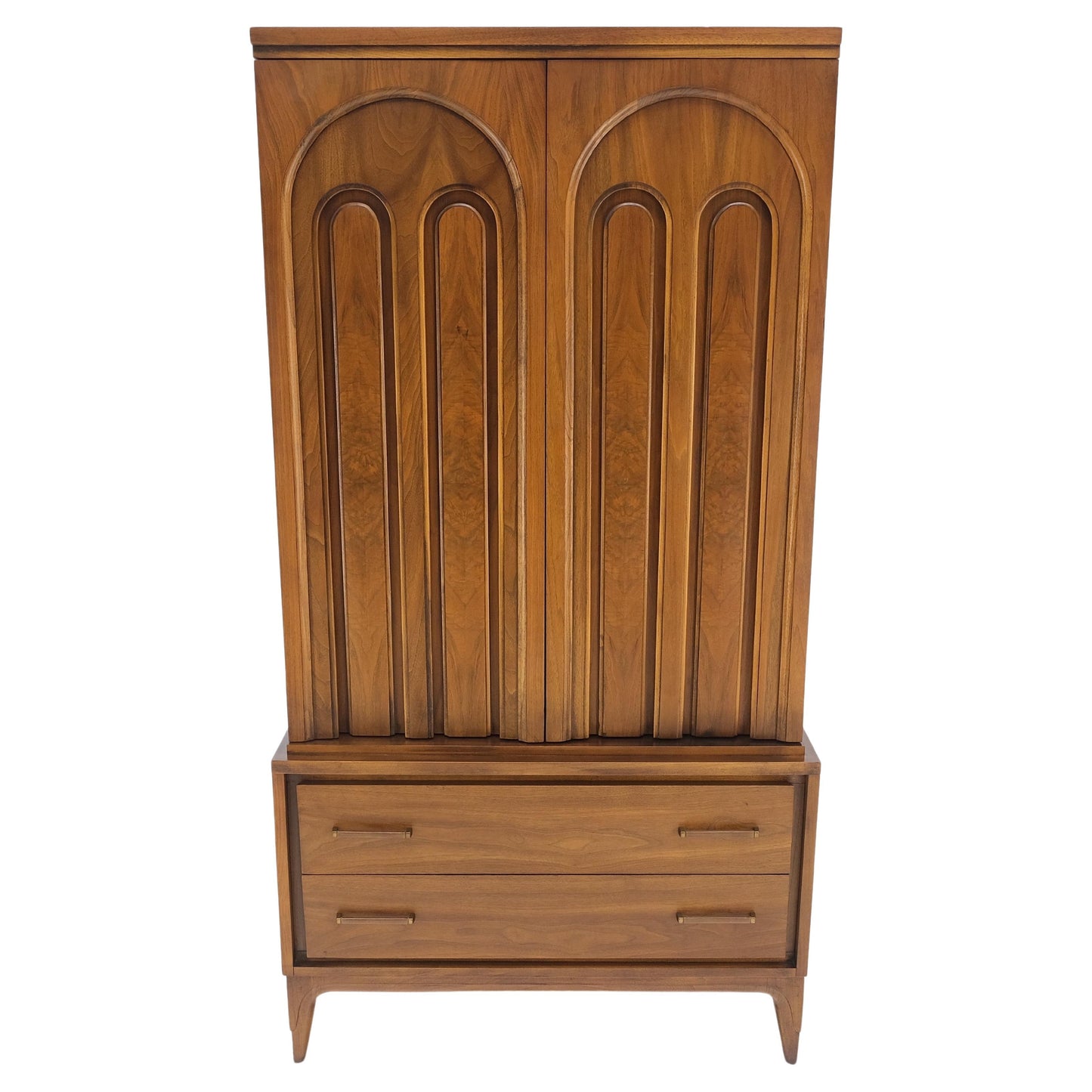 Walnut Mid-Century Modern Highboy Chest Dresser Double Door Compartment