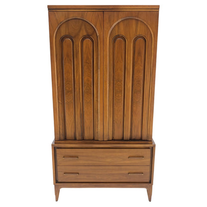 Walnut Mid-Century Modern Highboy Chest Dresser Double Door Compartment