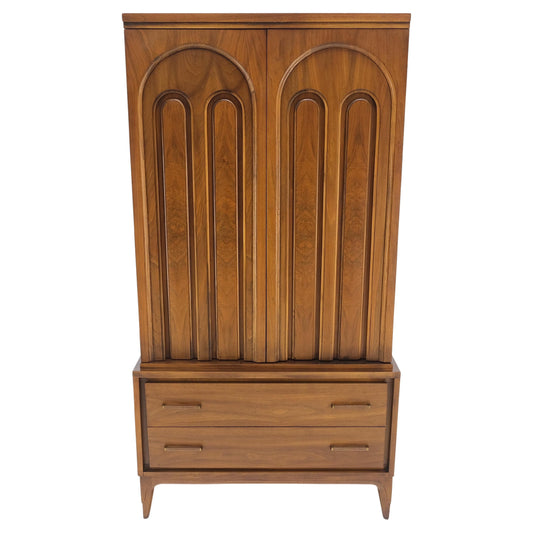 Walnut Mid-Century Modern Highboy Chest Dresser Double Door Compartment