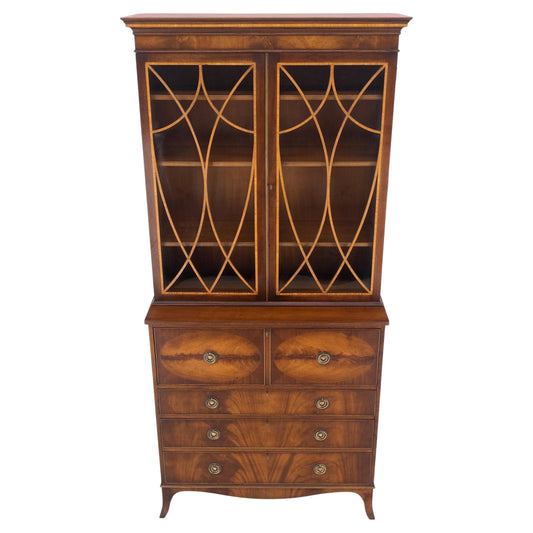 Tall Narrow Georgian Flame Mahogany Drop Front Secretary Desk Individual Glass