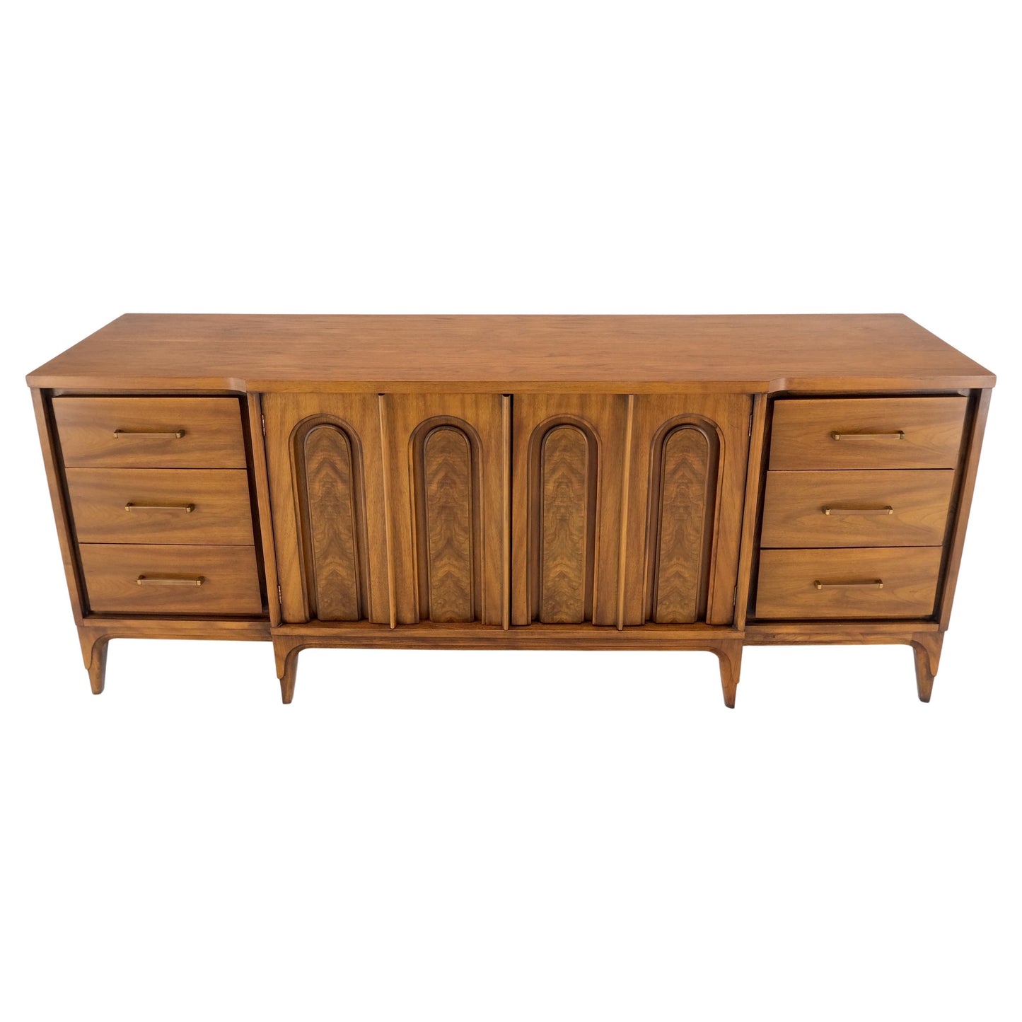 American Walnut Mid-Century Modern Double Doors 9 Drawers Dresser Credenza MINT!