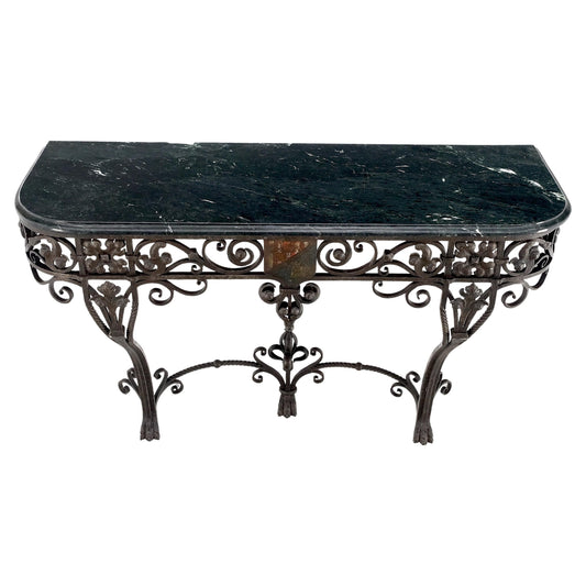 EstablishedLines Large Heavy Wall Wrought Iron Base Marble Top Console Hall Entry Table MINT!