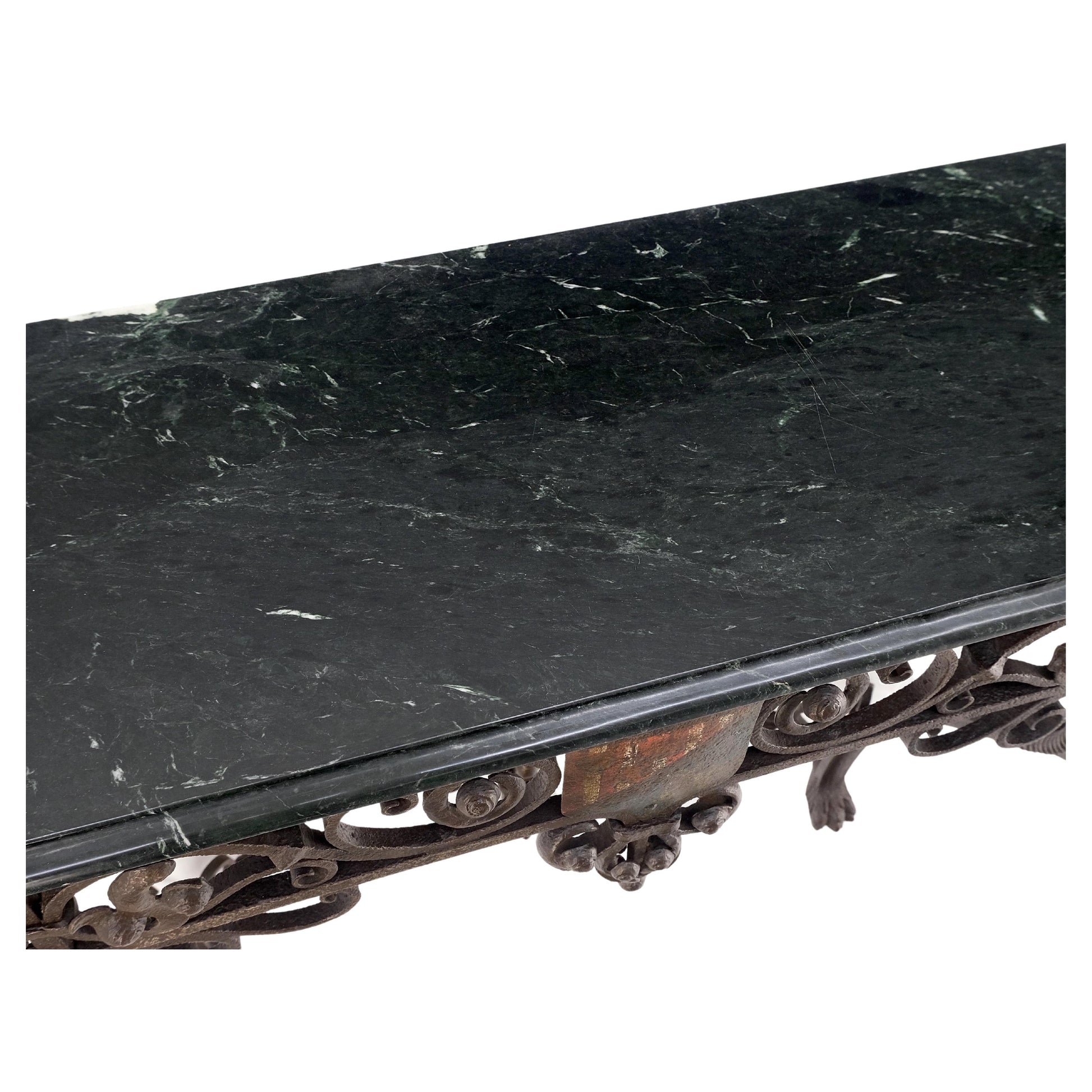 EstablishedLines Large Heavy Wall Wrought Iron Base Marble Top Console Hall Entry Table MINT!