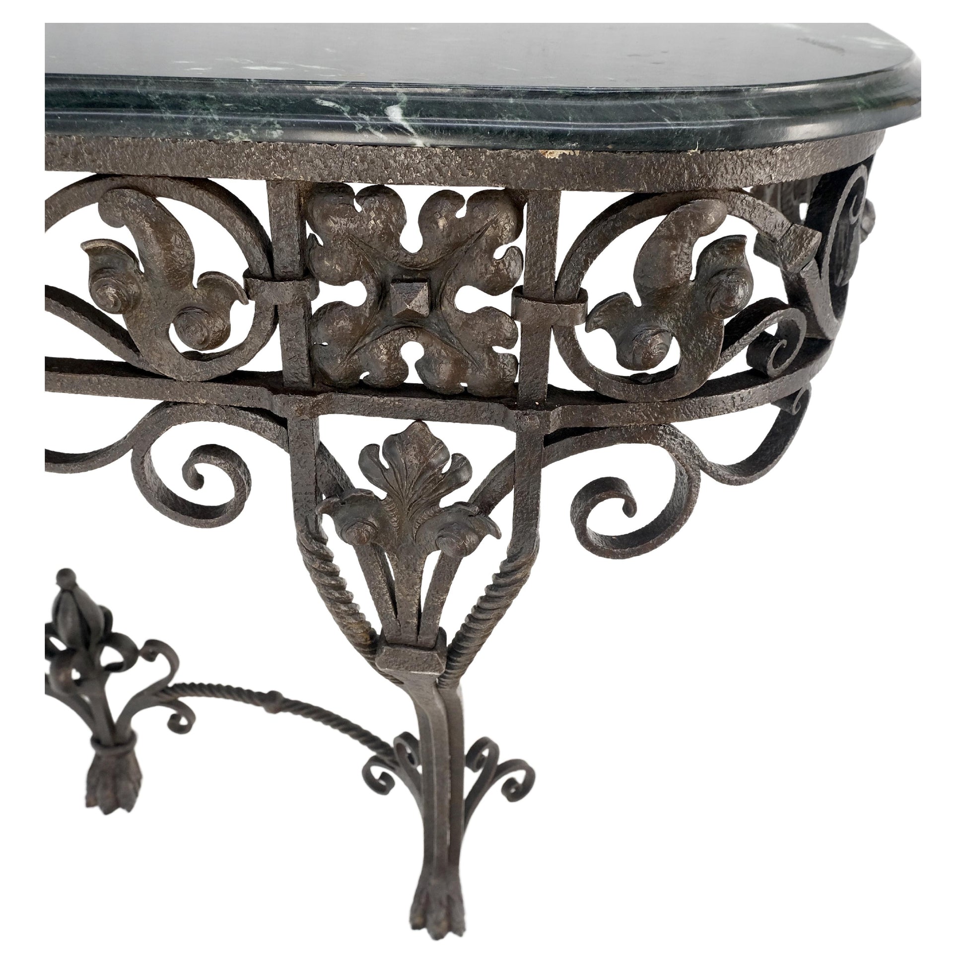 EstablishedLines Large Heavy Wall Wrought Iron Base Marble Top Console Hall Entry Table MINT!
