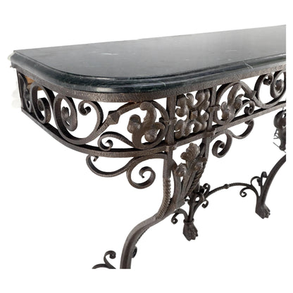 EstablishedLines Large Heavy Wall Wrought Iron Base Marble Top Console Hall Entry Table MINT!