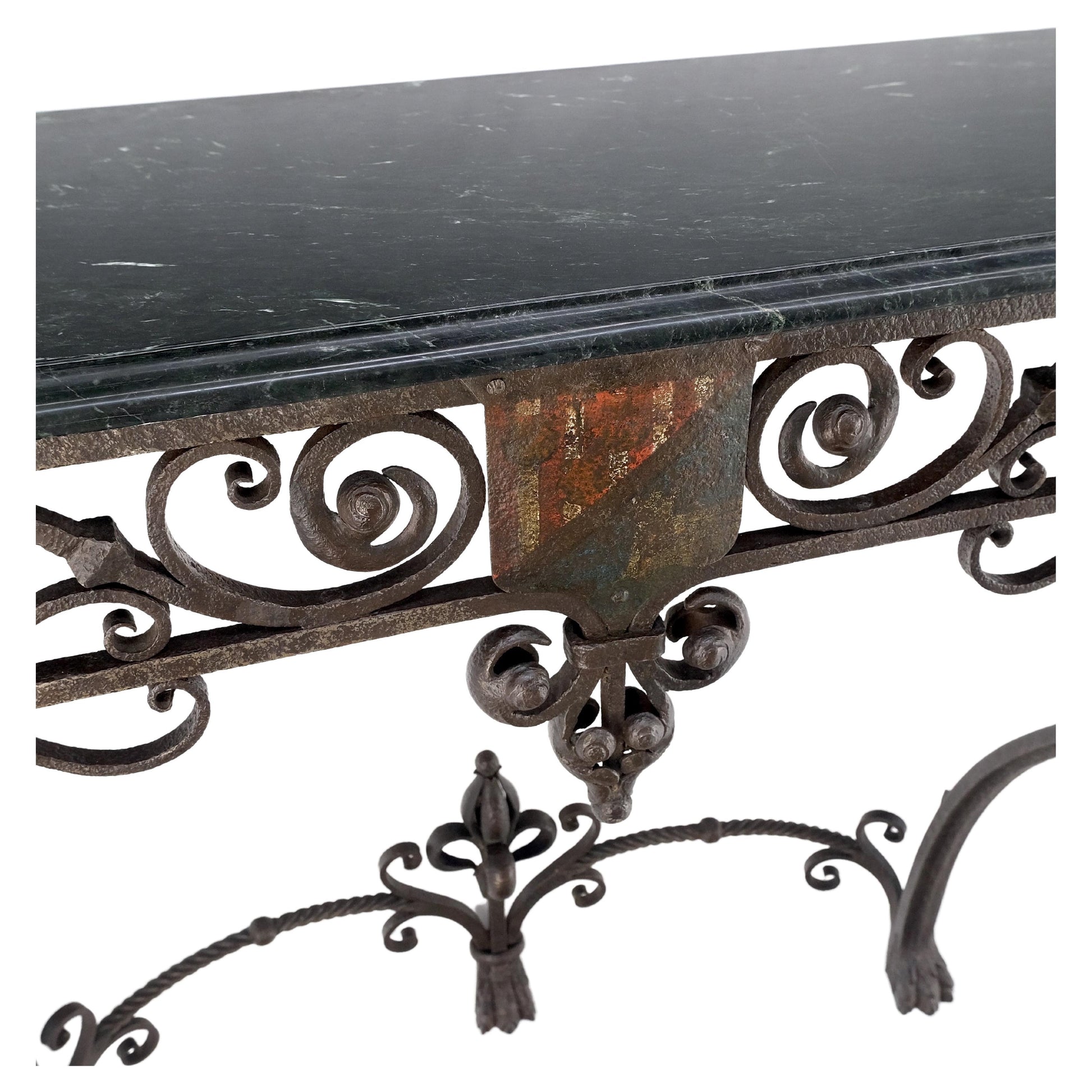 EstablishedLines Large Heavy Wall Wrought Iron Base Marble Top Console Hall Entry Table MINT!