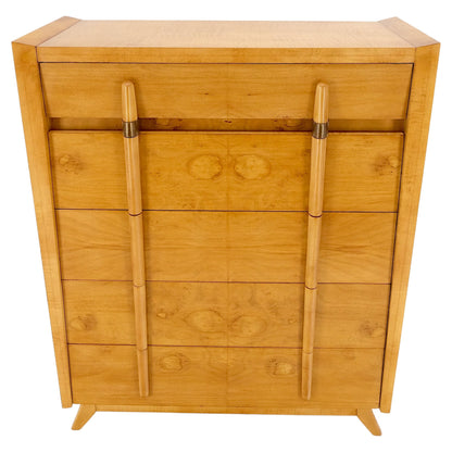 Cedar Drawer W/ Lid Mid-Century Modern Burl High Chest Dresser Sculptured Pulls