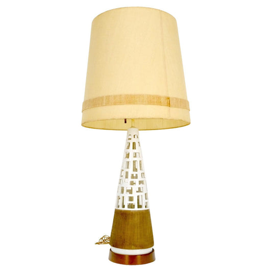 EstablishedLines Mid-Century Modern Cone Shape Geometrical Pattern Pierce Pattern Base Table Lamp