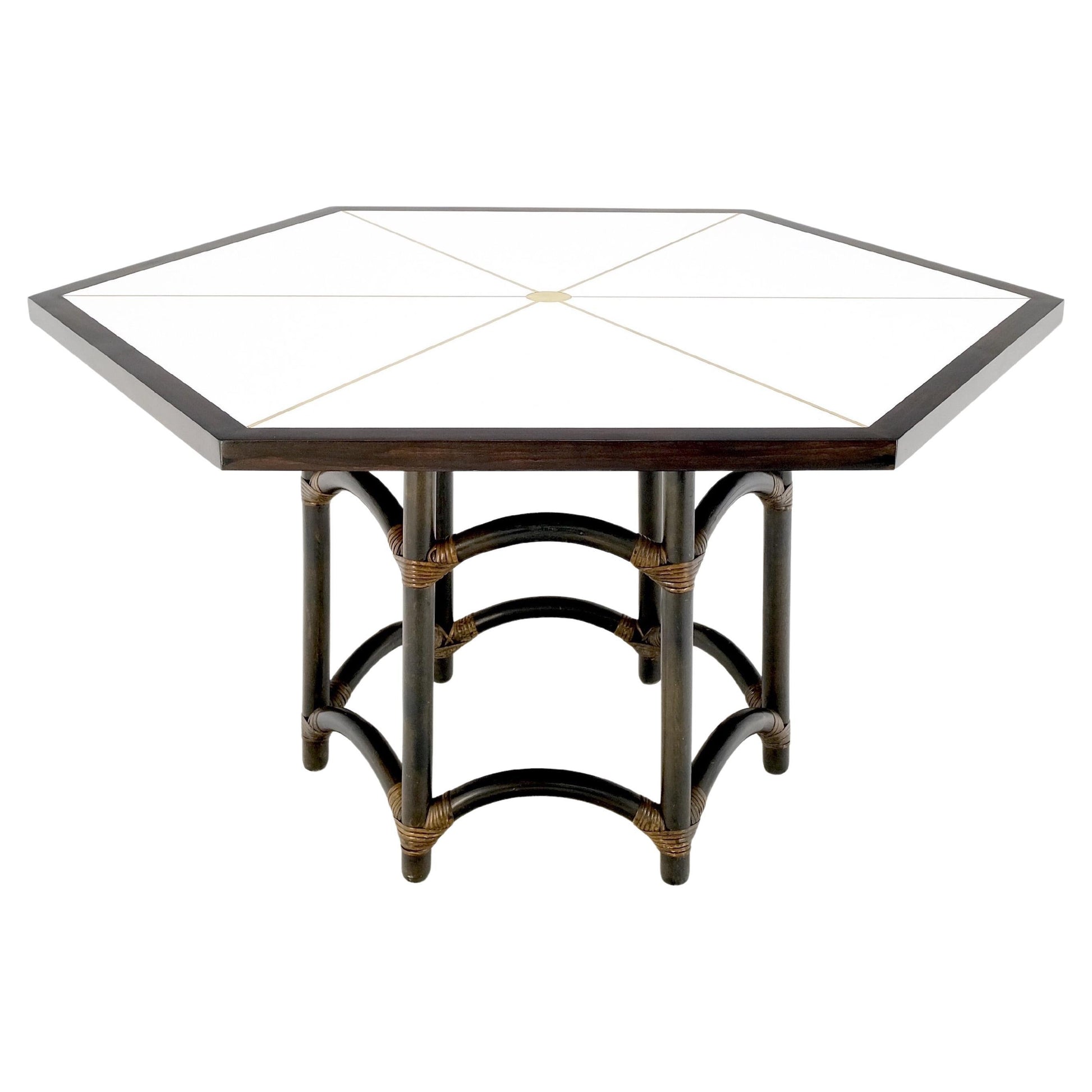 EstablishedLines Ebonised Bamboo Brass Inlay Mahogany Top Hexagon Card Game Poker Table MINT!