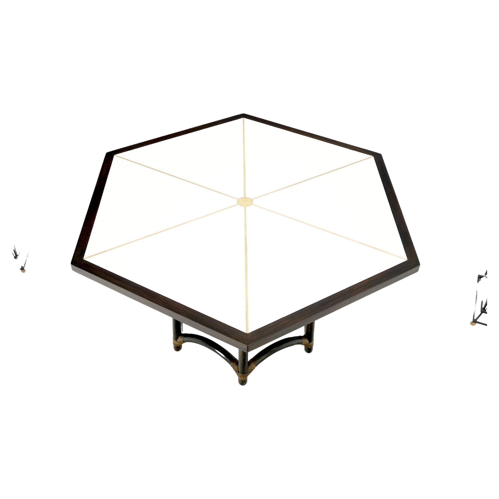 EstablishedLines Ebonised Bamboo Brass Inlay Mahogany Top Hexagon Card Game Poker Table MINT!