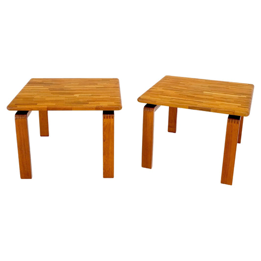 EstablishedLines Pair of Solid Teak Danish Mid-Century Modern Square Side End Coffee Tables Mint