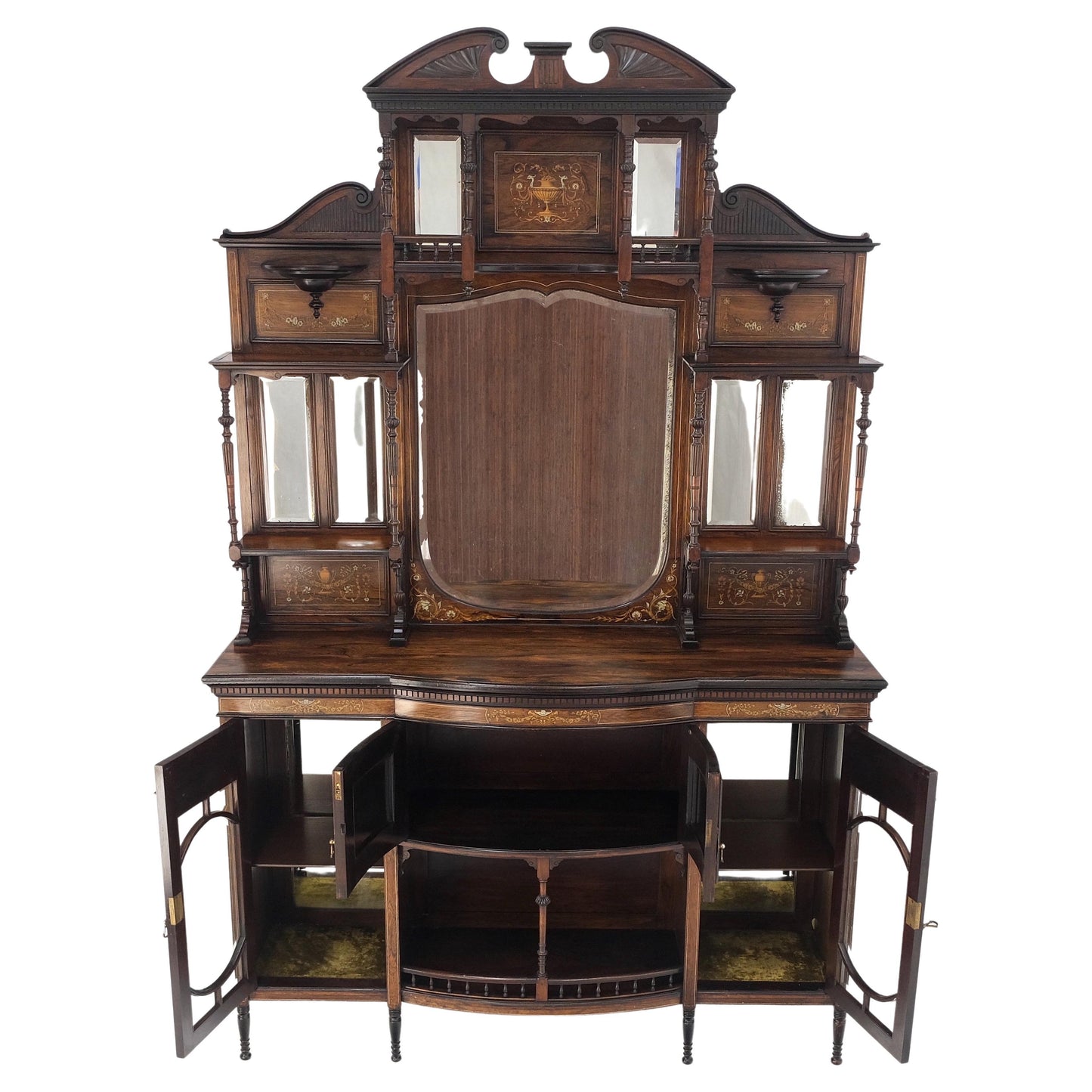 Victorian Rosewood Sideboard Credenza Etagere Display Cabinet Beveled Glass Mint