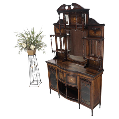 Victorian Rosewood Sideboard Credenza Etagere Display Cabinet Beveled Glass Mint