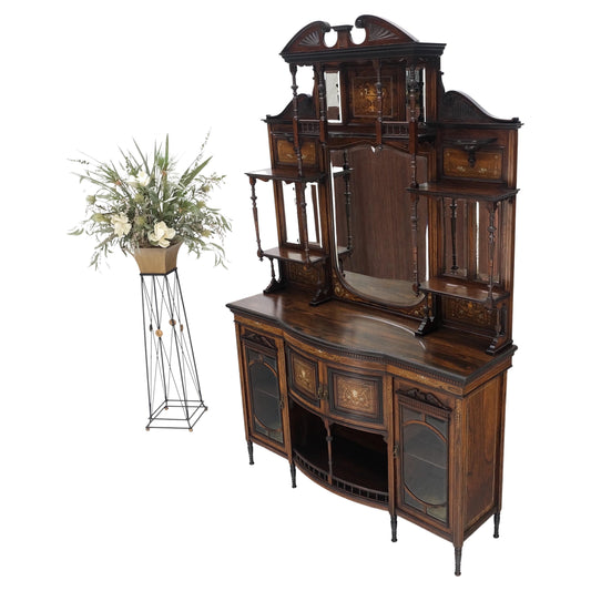 Victorian Rosewood Sideboard Credenza Etagere Display Cabinet Beveled Glass Mint
