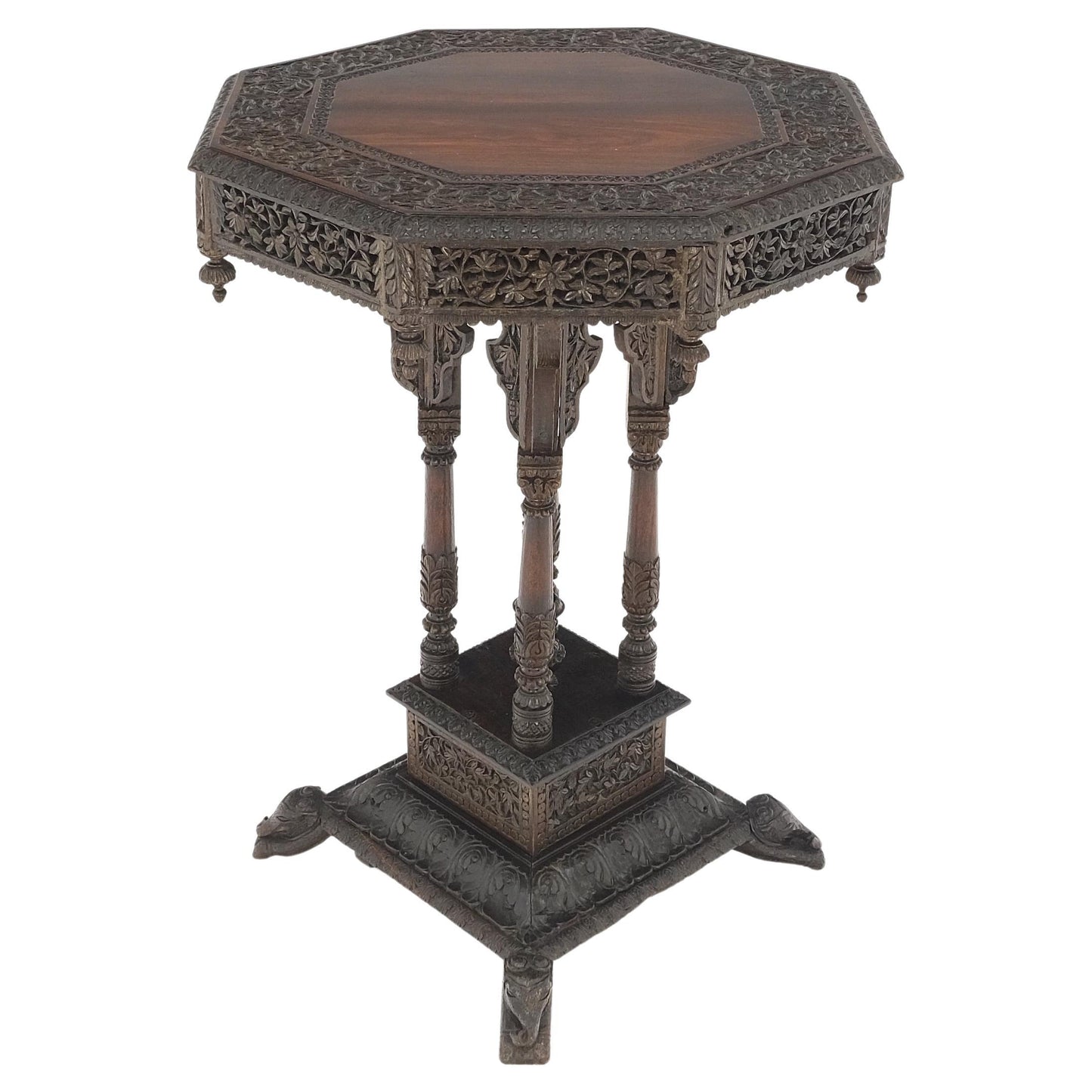 EstablishedLines Very Fine Carved Solid Rosewood Asian Oriental Lamp Occasional Stand Table Mint