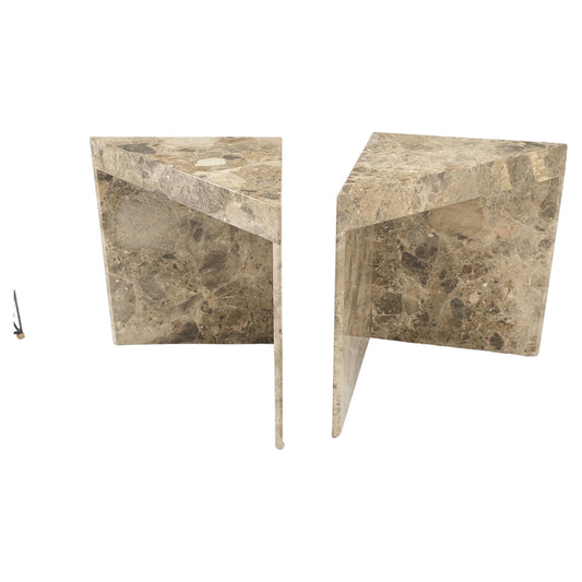 EstablishedLines Pair Midcentury Marble Onyx Triangle Shape End Side Tables Night Stands Mint!