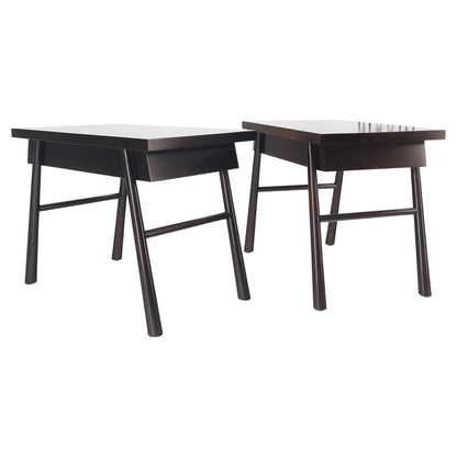 EstablishedLines Pair of Gibbings Ebonized Dark Lacquer Walnut One Drawer End Side Tables Mint!