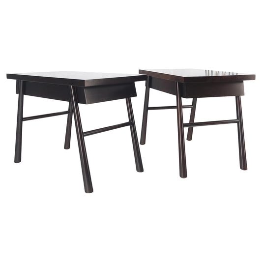 EstablishedLines Pair of Gibbings Ebonized Dark Lacquer Walnut One Drawer End Side Tables Mint!