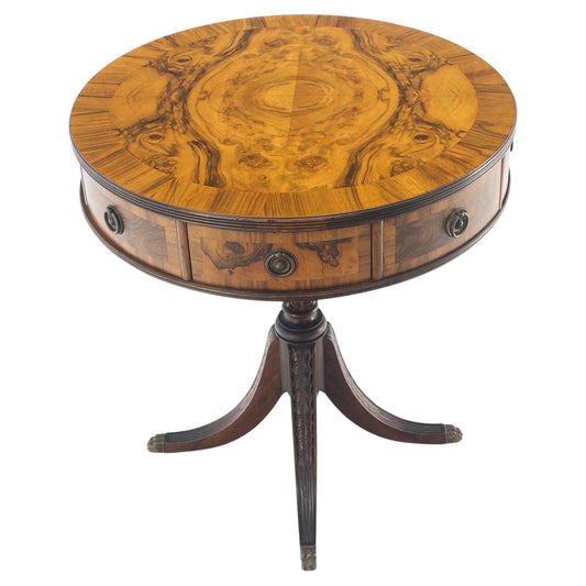 EstablishedLines Walnut Round Drum Center Side Table Stand w/ Drawers Johnson Furniture Mint!