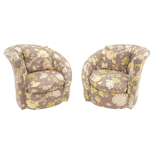 EstablishedLines Pair Mid Century Modern Nautilus Lounge Fire Side Chairs Abstract Print Pattern