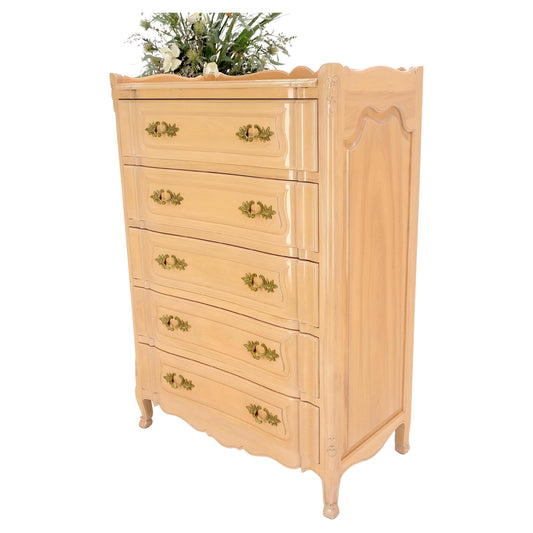 Carved Pickled Beige to White Solid Cherry Raised Panels Brass Hardware Gallery