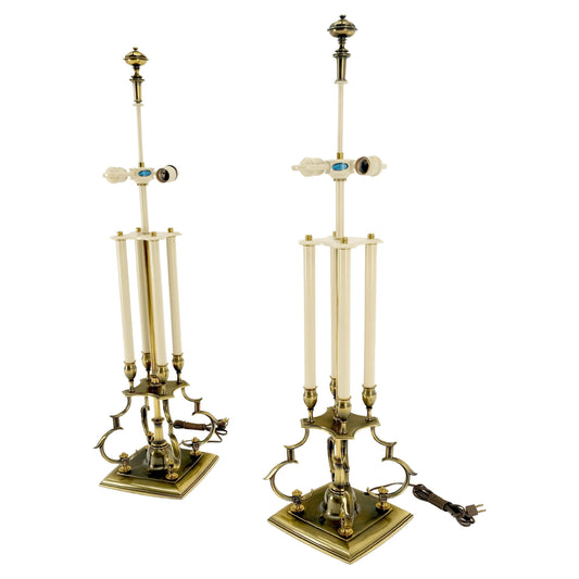 EstablishedLines Like NEW Pair of Fine Stifel Brass Table Lamps Mid Century Modern MINT!