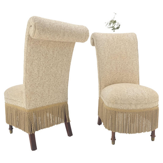 EstablishedLines Pair Decorative Turned Mahogany Legs Tassels Decorated Fireside Slip Chair MINT!