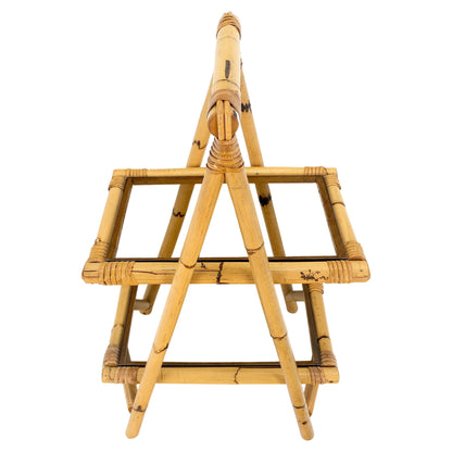 EstablishedLines Smoked Glass Two Tier Burnt Bamboo Top Handle Occasional Side Table Stand MINT!