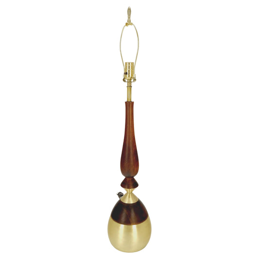 EstablishedLines Onion Vase Shape Turned Walnut & Brass Mid Century Modern Table Lamp MINT!