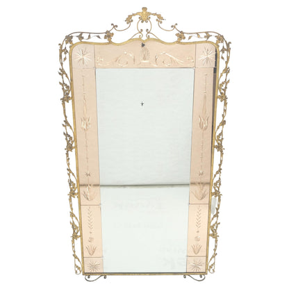 EstablishedLines Large Standing 9' Tall Forged Gold Gilt Metal Leafs & Flowers Mirror CLEAN!