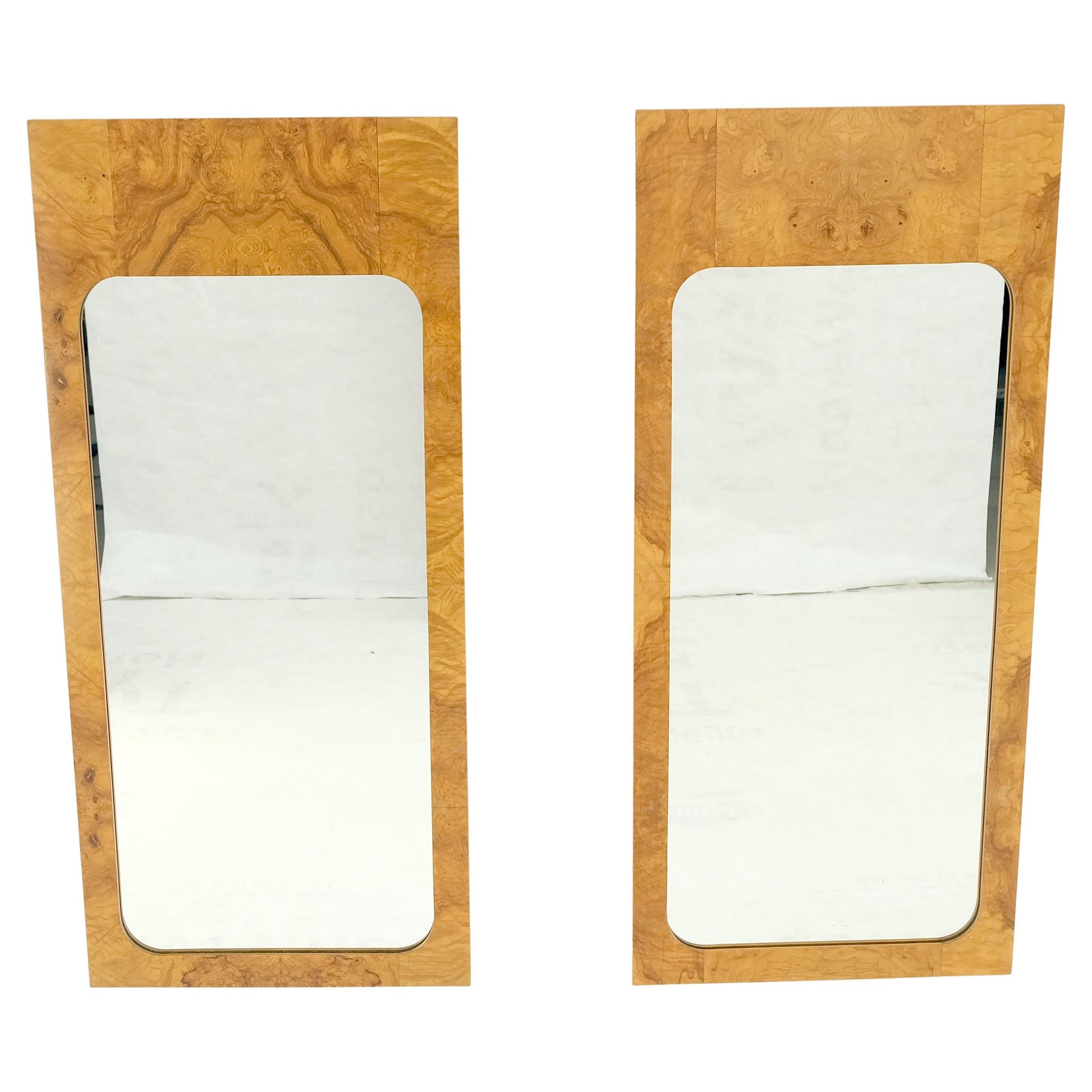 EstablishedLines Pair Burl Walnut Mid Century Modern Milo Baughman Rectangle Wall Mirrors MINT!