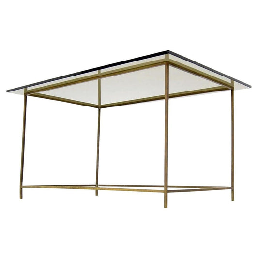 EstablishedLines Thin Solid Brass Base Mid-Century Modern Glass Top Table