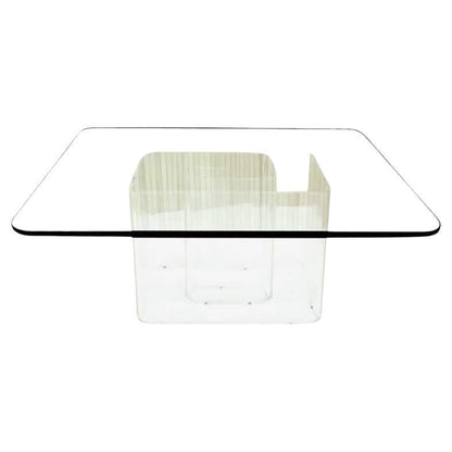 EstablishedLines Lucite Snail Base Square 3/4" Thick Glass Top Coffee Table Mid Century Modern