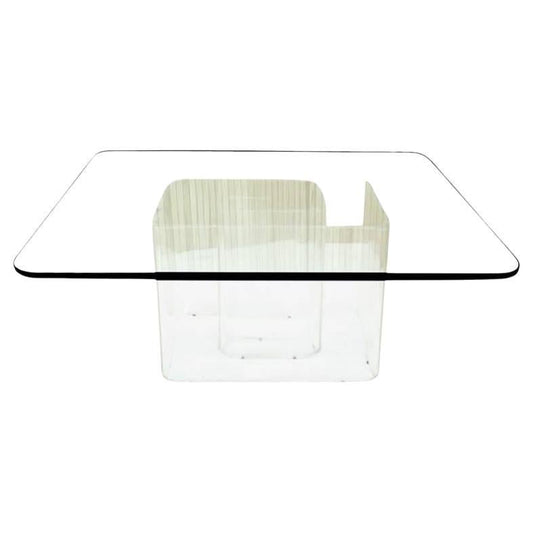 EstablishedLines Lucite Snail Base Square 3/4" Thick Glass Top Coffee Table Mid Century Modern