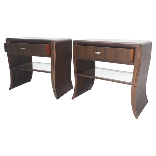 EstablishedLines Pair Century Walnut Waterfall Brand New Old Stock Two Tier Night Tables Stands