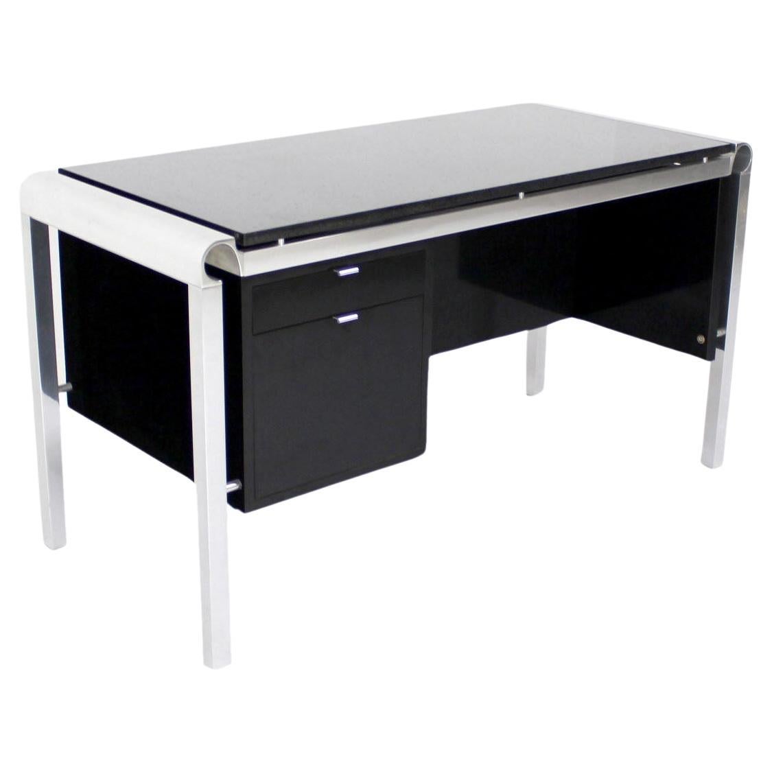 EstablishedLines Pace Collection Mid Century Italian Modern Thick Black Marble Granite Top Desk