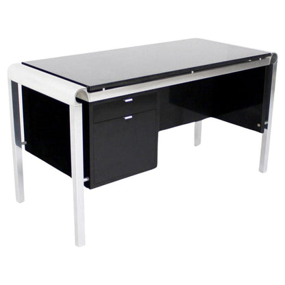 EstablishedLines Pace Collection Mid Century Italian Modern Thick Black Marble Granite Top Desk