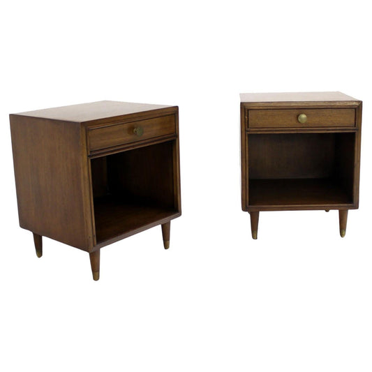 EstablishedLines Pair Johnson One Drawer Espresso Mid Century Modern Walnut Night Stand End Table