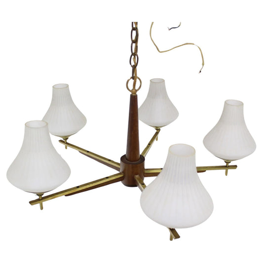 EstablishedLines Danish Mid Century Modern Light Fixture Chandelier 5 Frosted Glass Shades MINT!