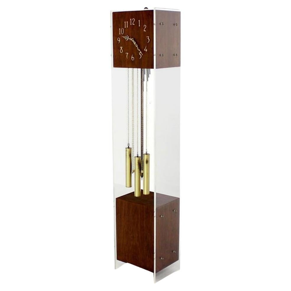 EstablishedLines Mid Century Modern Walnut Designer Lucite Grandfather Clock with Chime MINT!