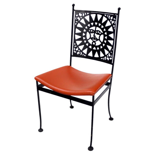 EstablishedLines Thick Steel Chair Pierced Sun Sunburst Design Back Mid-Century Modern MINT!