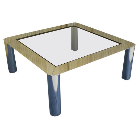 EstablishedLines Chrome Cylinder Legs Square Smoked Glass Mid-Century Modern Coffee Table MINT!